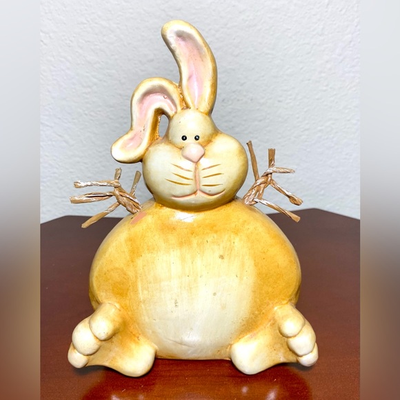 Ceramic Bunny Rabbit with straw legs Home decor from Europe Souvenir - Picture 1 of 11